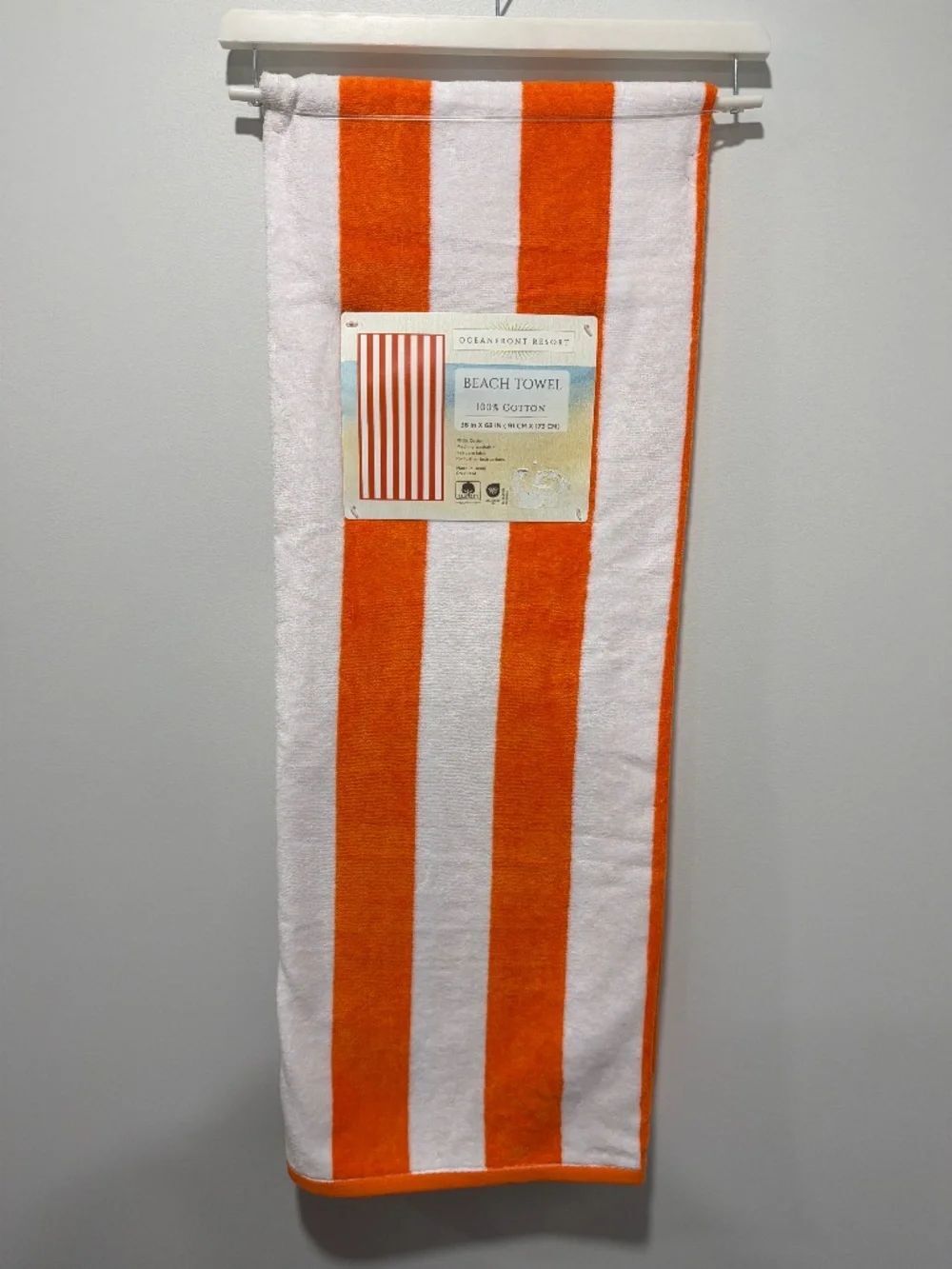 Orange White Cabana Stripe Large Cotton Beach Towel